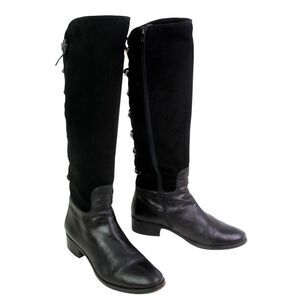 Le Pepe ITALY BLACK GENUINE LEATHER SUEDE LOW HEEL ROUND TOE SIDE ZIP BOOTS 38